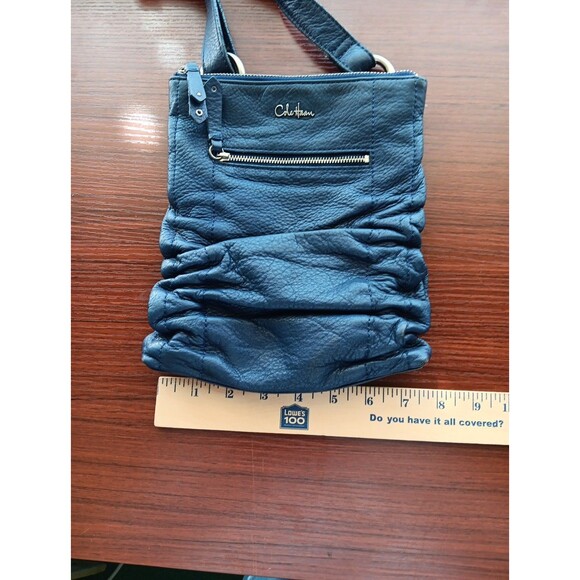 Cole Haan Slouchy Leather Crossbody Bag Navy Blue Zip Pockets Adjustable Strap - Picture 5 of 7